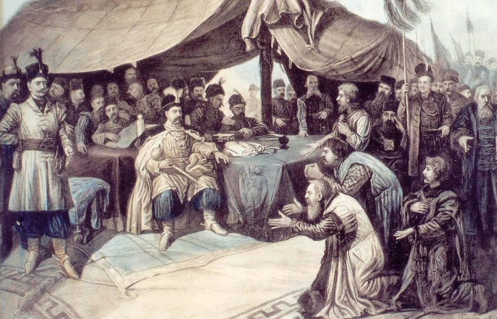 Yevhen_Turbatsky_(1907)._Ambassadors_of_the_Lviv_magistrate_in_the_camp_of_Hetman_Bohdan_Khmelnytsky,_1655
