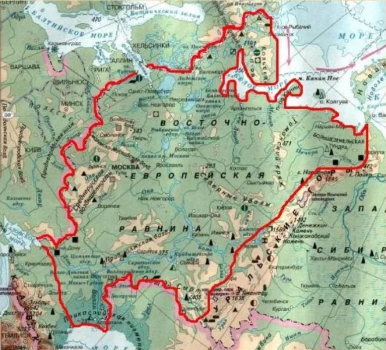 Східноєвропейська рівнина на карті
