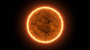 Realistic burning sun solar surface with flares in space. 3d render